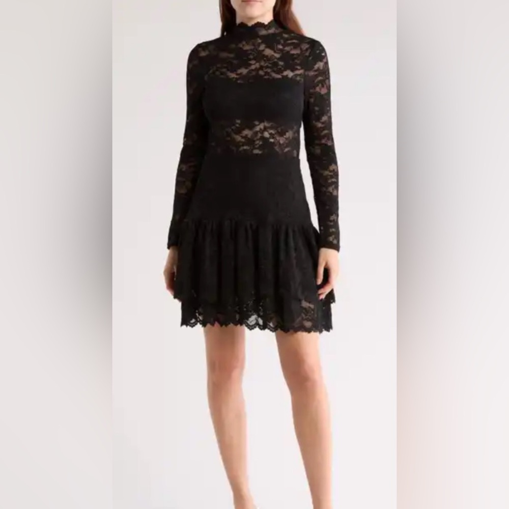Nordstrom NSR Napean SeaRd  Black Long Sleeve Lace Dress Women’s Size  LARGE NWT